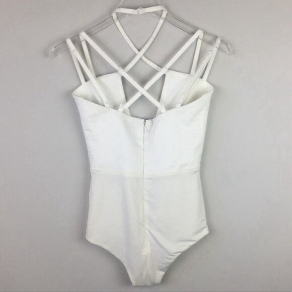 AQAQ La Rocha‎ White Multi Strap Plunge Deep V Bodysuit Vixen MobWife Angel - Picture 5 of 8